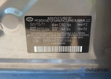 2012 Hyundai Elantra Gls from USA, damaged, VIN 5NPDH4AE5CH115194